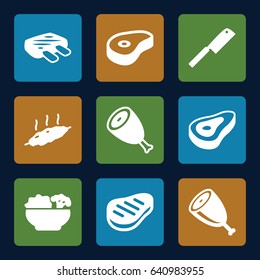 Steak icons set. set of 9 steak filled icons such as beef, food, meat