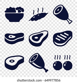 Steak icons set. set of 9 steak filled icons such as beef, food