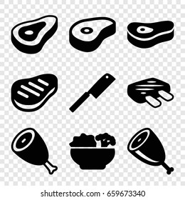 Steak icons set. set of 9 steak filled icons such as beef, food, meat