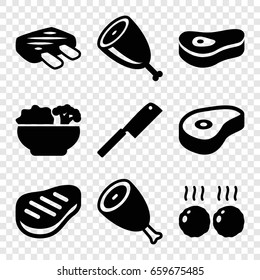 Steak icons set. set of 9 steak filled icons such as beef, food, meat