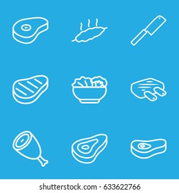 Steak icons set. set of 9 steak outline icons such as beef, food, meat