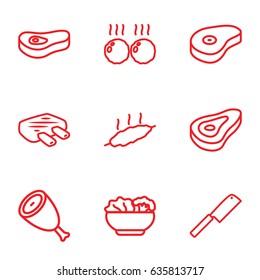 Steak icons set. set of 9 steak outline icons such as beef, food, meat