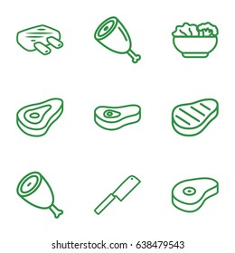 Steak icons set. set of 9 steak outline icons such as beef, food, meat