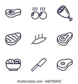 Steak icons set. set of 9 steak outline icons such as beef, food, meat