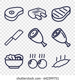 Steak icons set. set of 9 steak outline icons such as beef, food, meat