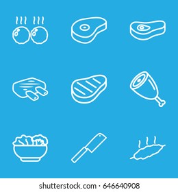 Steak icons set. set of 9 steak outline icons such as beef, food, meat