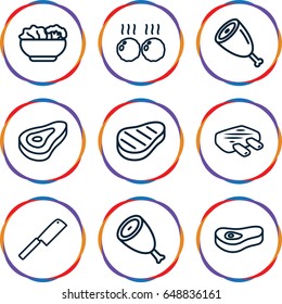Steak icons set. set of 9 steak outline icons such as beef, food, meat