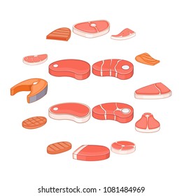 Steak icons set. Cartoon illustration of 16 steaks vector icons for web