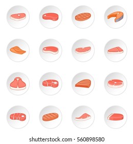 Steak icons set. Cartoon illustration of 16 steaks vector icons for web
