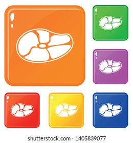 Steak icons set collection vector 6 color isolated on white background