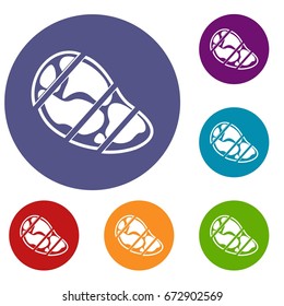 Steak icons set in flat circle reb, blue and green color for web