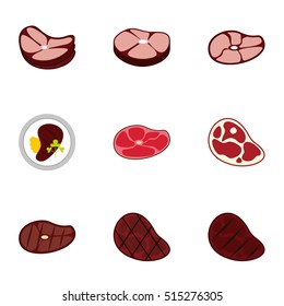Steak icons set. Flat illustration of 9 steak vector icons for web