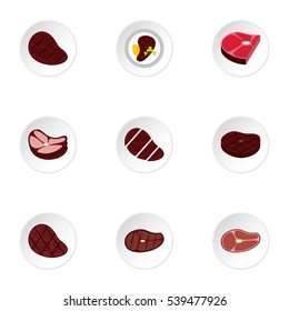 Steak icons set. Flat illustration of 9 steak vector icons for web
