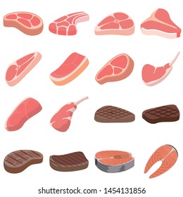 Steak icons set. Flat set of steak vector icons for web design