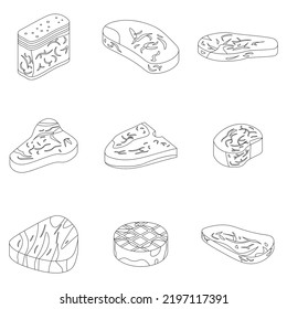 Steak Icons Set. Isometric Set Of Steak Vector Icons Outline Thin Lne Isolated On White