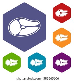 Steak icons set rhombus in different colors isolated on white background