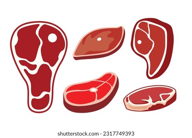 Steak icons set. Vector illustration. Isolated on white background.