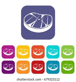 Steak icons set vector illustration in flat style In colors red, blue, green and other