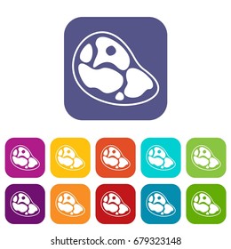 Steak icons set vector illustration in flat style In colors red, blue, green and other