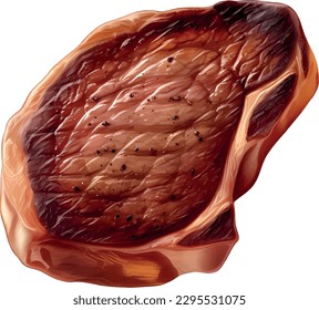 Eine Steak-Illustration könnte ein köstliches Stück Fleisch sein, das perfekt gekocht wird, mit Fruchtsäften und Grillmarken auf der Oberfläche.
