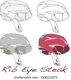 Steak illustration set. Vector images of steaks in different grafic styles, isolated on white background
