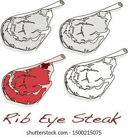 Steak illustration set. Vector images of steaks in different grafic styles, isolated on white background