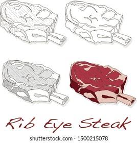 Steak illustration set. Vector images of steaks in different grafic styles, isolated on white background