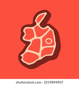 Steak Ireland map logo. Vector retro black and red meat dishes logotype illustration. Graphic grill BBQ label, emblem, symbol. Premium beef restaurant badge