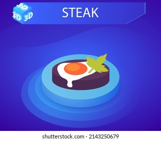 Steak isometric design icon. Vector web illustration. 3d colorful concept