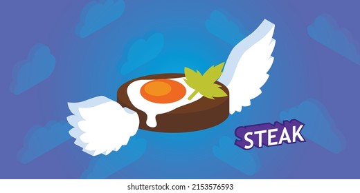 Steak isometric design icon. Vector web illustration. 3d colorful concept