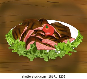 A steak is a large piece of meat, usually beef. Red meat, chicken breast and fish are often cut into steaks.