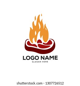 Steak Logo Designs Concept, Grill Meat Logo Designs  