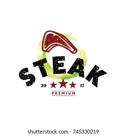  Steak Logo with Fresh Meat Silhouette Symbol Vintage Flat Isolated Graphic  Illustration