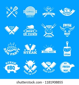 Steak logo grilled beef icons set. Simple illustration of 16 steak logo grilled beef vector icons for web