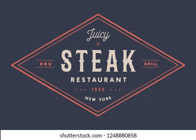 Filete, logo, etiqueta de carne. Logotipo con restaurante de filetes de texto, filete jugoso, barbacoa, parrilla. Plantilla del logotipo para el negocio cárnico - tienda, mercado, Anuncio del restaurante o etiqueta engomada del diseño, menú. Ilustración vectorial