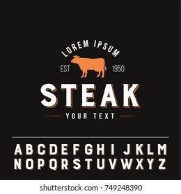 Steak Logo with Useful Alphabet. Flat Isolated Cow Symbol Graphic Vector