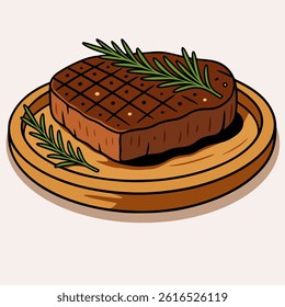Steak Logo Vector Image, Delicious Grilled Meat