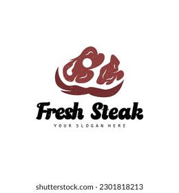 Logotipo de filete, estilo de diseño de parrillada rústico retro vintage, vector de carne fresca de barbacoa, símbolo de icono Ilustración