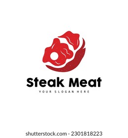 Logotipo de filete, estilo de diseño de parrillada rústico retro vintage, vector de carne fresca de barbacoa, símbolo de icono Ilustración