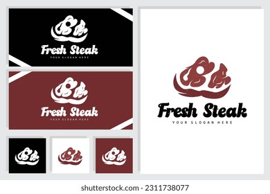 Steak Logo, Vintage Retro Rustic BBQ Grill Theme Design Style, Barbeque Fresh Meat Vector, Icon Symbol Illustration