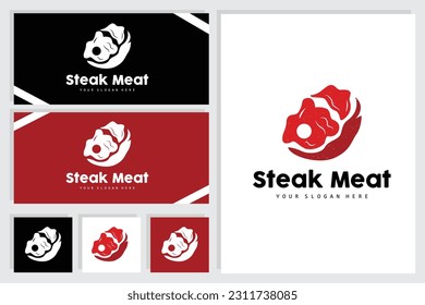 Steak Logo, Vintage Retro Rustic BBQ Grill Theme Design Style, Barbeque Fresh Meat Vector, Icon Symbol Illustration