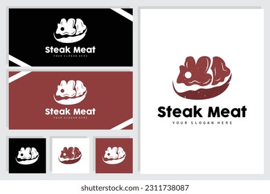 Steak Logo, Vintage Retro Rustic BBQ Grill Design Stil, Barbeque frisches Fleisch Vektor, Symbol Illustration