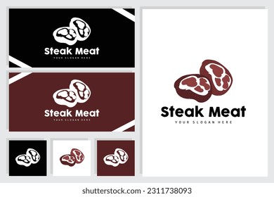 Steak Logo, Vintage Retro Rustic BBQ Grill Theme Design Style, Barbeque Fresh Meat Vector, Icon Symbol Illustration