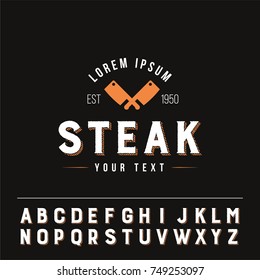 Steak Logo Vintage Style Cleaver Crossed Symbol Flat Isolated 