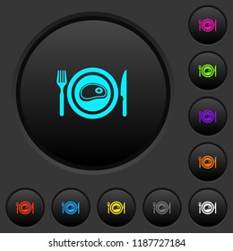 Steak for lunch dark push buttons with vivid color icons on dark grey background