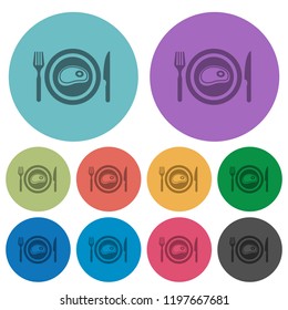 Steak for lunch darker flat icons on color round background
