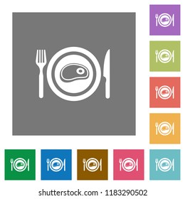 Steak for lunch flat icons on simple color square backgrounds