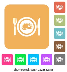 Steak for lunch flat icons on rounded square vivid color backgrounds.