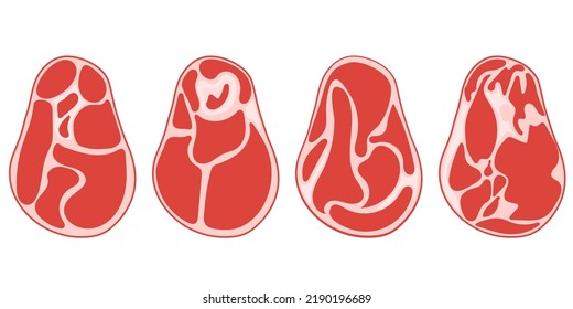 Steak, marmoriertes Rindfleisch. Rohe Schweinekoteletts. Vektorgrafik auf transparentem Hintergrund in einem flachen Stil.