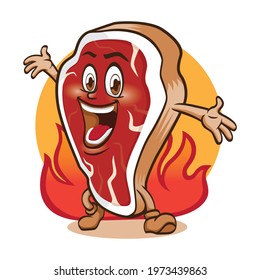 Steak Mascot Logo Design. Grilled steak mascot with a smile mimic. It is perfect for a steak house.